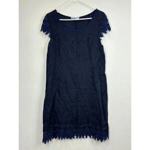 Martina Innocenti Navy Linen Sleeveless Dress Lace Size Medium Crochet Shift
